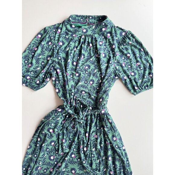 BODEN Flora Green Navy Floral Jersey Belted Puff Sleeve Midi Dress, Size 12 - Picture 6 of 15